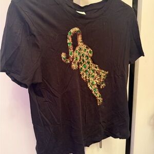 H&M Black Tee with Gold and Green Design